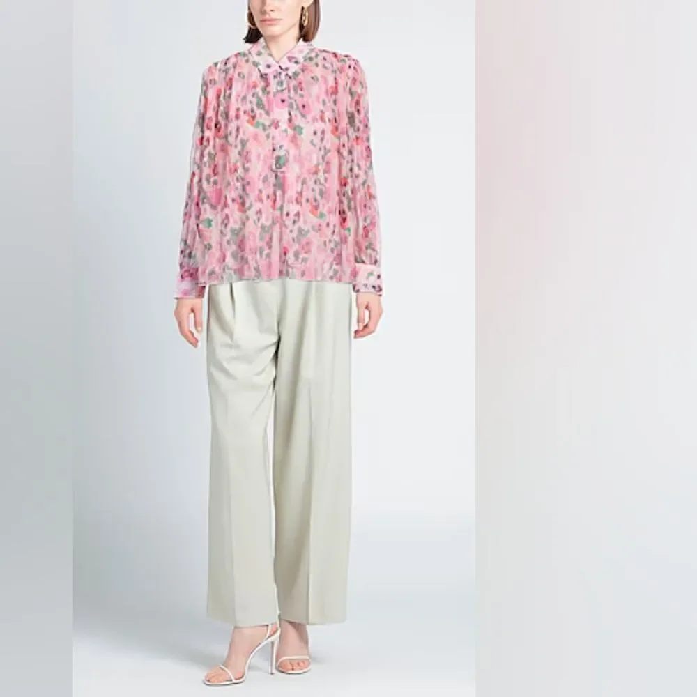 Ganni Floral Pleated Georgette Top 40 8/10 Gardencore Whimsical Barbiecore Boho